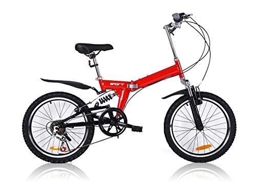 Vélos pliant : TechStyle Vélo pliable de 50, 8 cm, confortable, portable, compact, léger, finition 6 vitesses, excellente suspension vélo pliable pour homme et femme, étudiant et navetteur urbain (rouge)
