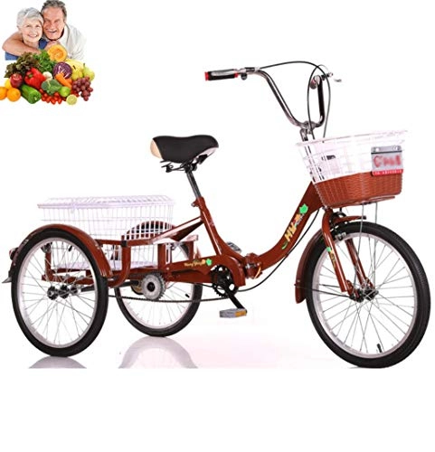 Vélos pliant : Tricycle Adulte 20 Pouces 3 vélos à roulettes Tricycle Pliant Scooter de Confort 3 Tours vélo avec Panier de légumes Pédale de Tricycle pour Les Personnes âgées Cadeaux de Tricycle Humain