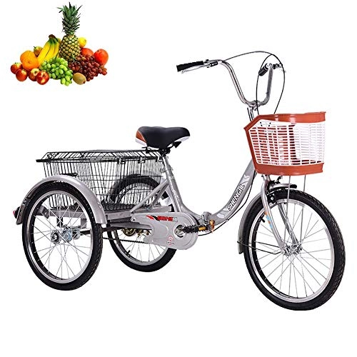 Vélos pliant : Tricycle Adulte 20 '' vélos 3 Roues Tricycle Pliant avec Panier à légumes arrière Scooter Confortable pour Les Dames âgées Bicyclettes Matériau en Acier à Haute teneur en Carbone Pédale