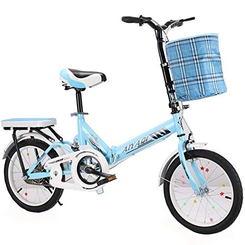 Vélos pliant : Unisex Adult Mini Bike Folding Shocking Child Bike Adjustable Handlebar and Seat Aluminum Frame Single Speed -20" Wheel-Bleu + Absorption des Chocs_20 Pouces