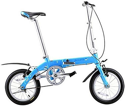 Vélos pliant : Unisexe vélo pliable, 14 pouces Mini vitesse unique Urban Commuter vélo, avec Pliable vélos Compact et avant arrière Garde-boue, (Color : Blue)