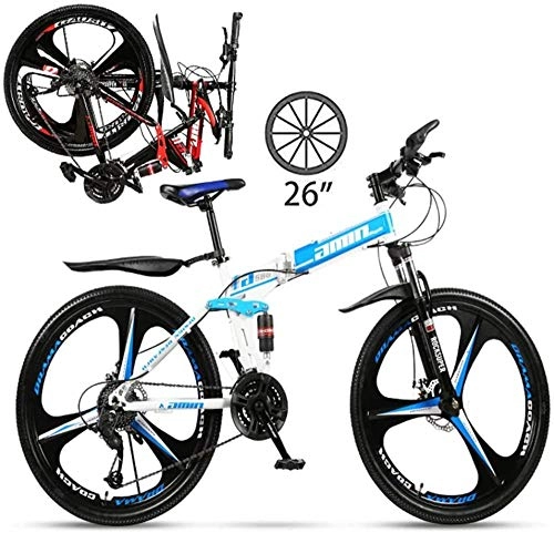 Vélos pliant : Velo Femme, Pliable Trekking Vélo Cross Trekking Vélos 26 Pouces VTT Adulte Land Gearshift Cadre en Acier Vélo Hardtail Mountain Bike-24 Vitesses_Bleu