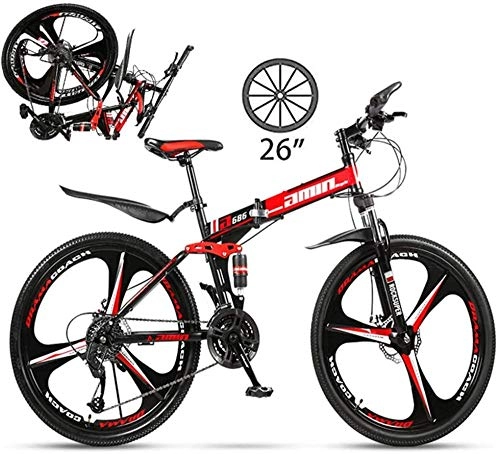 Vélos pliant : Velo Homme VTT Adulte, Pliable Trekking Vélo Cross Trekking Vélos 26 Pouces VTT Adulte Land Gearshift Cadre en Acier Vélo Hardtail Mountain Bike-24 Vitesses_Rouge