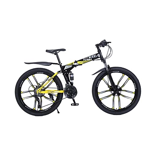 Vélos pliant : VTT 24 / 26" pliable 21 vitesses, VTT avec double amortissement, frein à disque (noir et jaune)