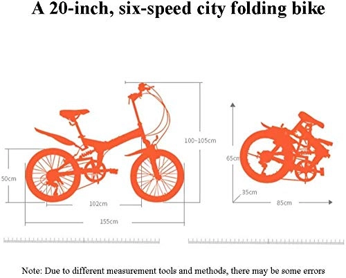 Vélos pliant : VTT pliable de 20 pouces - 6 vitesses variables - Cadre en acier à haute teneur en carbone - Absorption des chocs - Frein V - Tout terrain - Adulte - Ville - Homme et Femme - Pliable - Blanc