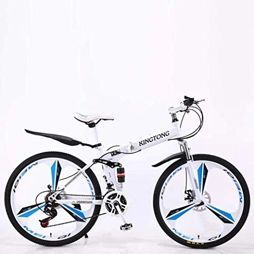 Vélos pliant : VTT Vélos pliants, 27 vitesses Double Frein à disque Suspension Avant anti-glissement, cadre aluminium léger, fourche à suspension, (Color : White2)