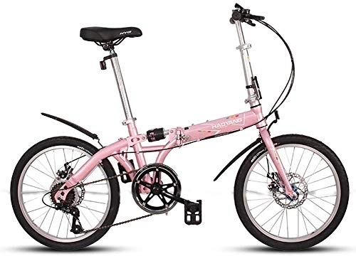 Vélos pliant : Vélo Adultes Unisexe Vélos pliants, 20" 6 Vitesse Haute teneur en Carbone en Acier Pliable vélo, Portable léger Double Frein à Disque Pliant City Bike vélos (Color : Pink)