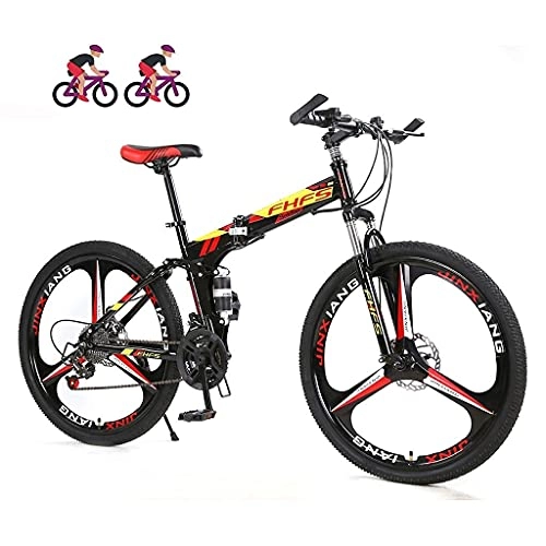 Vélos pliant : Vélo de montagne adulte, roues de 24 pouces, vélo de montagne en acier à haute teneur en carbone, vélos pliants tout-terrain, vélo 21 / 24 / 27 vitesses, engrenages VTT à suspension complète, freins à dis