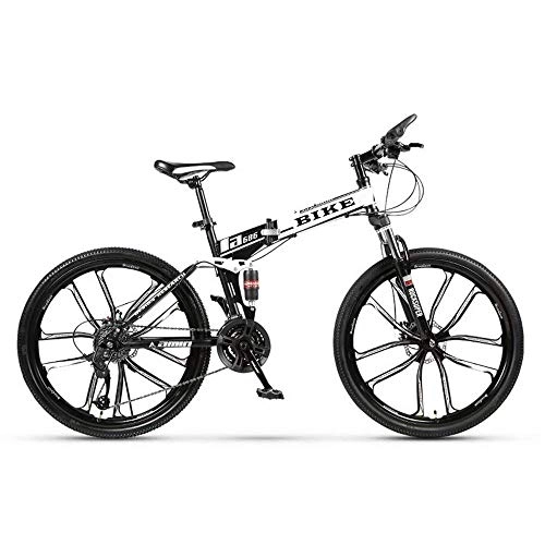 Vélos pliant : Vélo de Montagne Pliable 24 / 26 Pouces, vélo VTT avec 10 Roues de Coupe, Blanc