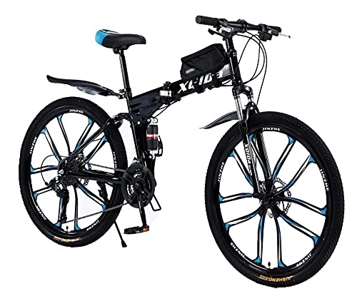 Vélos pliant : Vélo de montagne pliable 26 pouces pour adultes - 27 vitesses - Double disque - Suspension complète - Antidérapant - Cadre léger avec sacoche de vélo - Convient pour les vélos hommes et les femmes