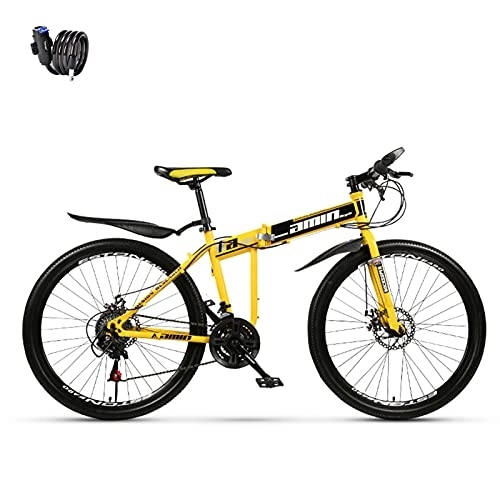 Vélos pliant : Vélo de montagne pliable, VTT à vitesse variable pour adultes, cadre en acier au carbone, système d'amortissement double (roue à rayons jaunes).