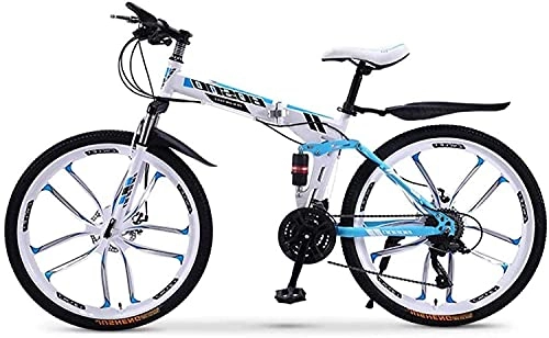 Vélos pliant : Vélo de montagne, vélos pliants en acier au carbone 26 pouces, vélo adulte à vitesse variable à double choc, roue intégrée à 10 couteaux 6-11, blanc, 26 pouces (30 vitesses) jianyou (couleur : blanc ，