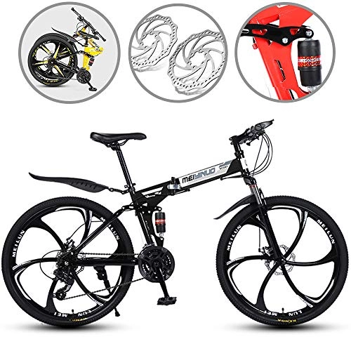 Vélos pliant : Vélo De Route De Montagne Pliable De 26 Pouces, Suspension Complète, Double Queue De Frein À Disque, Vélo De Ville, Cadre En Acier À Haute Teneur En Carbone, VTT Tout-Terrain, Vélos, Six*black, 27 speed