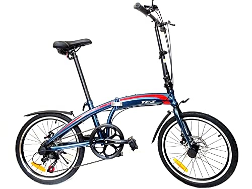 Vélos pliant : Vélo pliable, 50, 8 cm, confortable, léger, 7 vitesses, freins à disque 1, 6 m, unisexe (bleu)