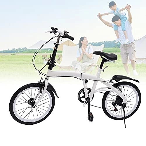 Vélos pliant : Vélo pliable de 20 pouces 7 vitesses pour adulte adolescent - Réglable en hauteur - Double V - Frein - Vélo cruiser - 90 kg