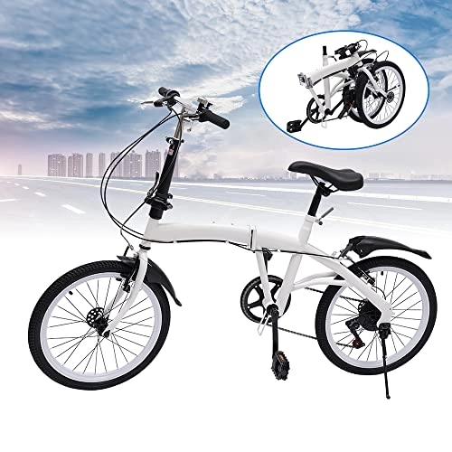 Vélos pliant : Vélo pliable pour adulte - 20 pouces - 7 vitesses - Vélo de ville pliable - Vélo de ville pour homme et femme - Double frein en V - Vélo pliable de 20" - Pour les voyages, le camping - Blanc