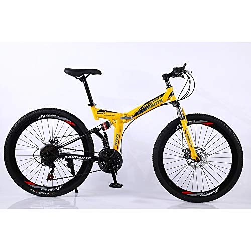 Vélos pliant : Vélo Pliant 24 / 26 Pouces 21 Vitesses à Double Disque de Frein Haute en Acier au Carbone Hors Route Choc Absorption Vélo de Montagne, Jaune, 26inches