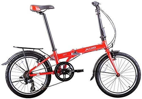 Vélos pliant : Vélo pliant, adultes bicyclette pliable, 20 pouces en alliage d'aluminium 6 vitesses Urban Commuter vélos, portable léger, prêt de vélos à l'avant et arrière Garde-boue (Color : Red)