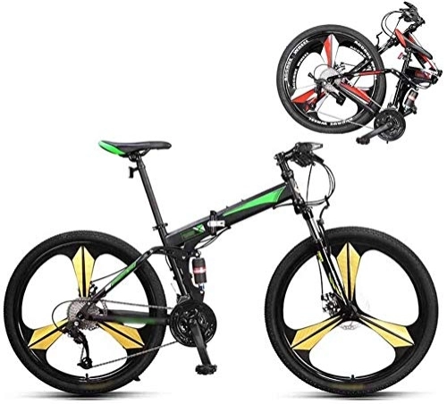 Vélos pliant : Vélo pliant pour vélo de montagne de 26 pouces, vélo compact à 27 vitesses, double frein à disque, suspension complète, vélos tout-terrain à vitesse variable, Vert