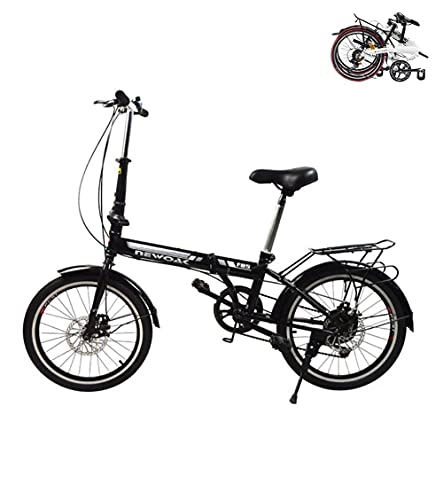 Vélos pliant : Vélo Pliant Vélo de Ville 20 '', Confortable à 7 Vitesses avec étagère, Frein à Disque, vélo Portable pour étudiants et étudiantes(Color:Black, Size:20inch)