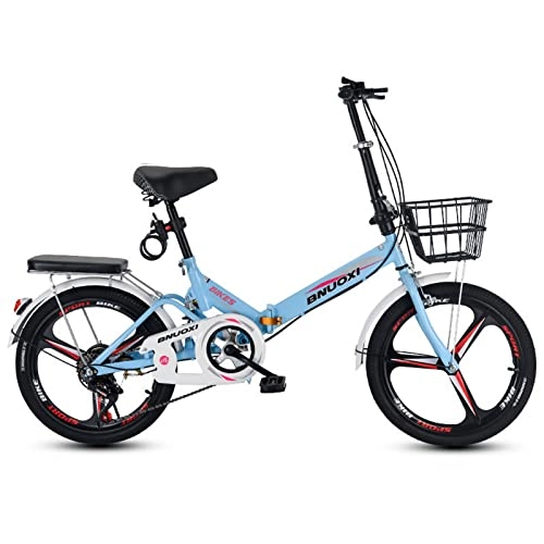 Vélos pliant : Vélo pour adolescent - Vitesse unique / vitesse variable - Sans montage - Vélo pliable - 20" et 22" - Avec siège avant - Panier (roues de 22 pouces - 6 vitesses - 3 rayons bleus).