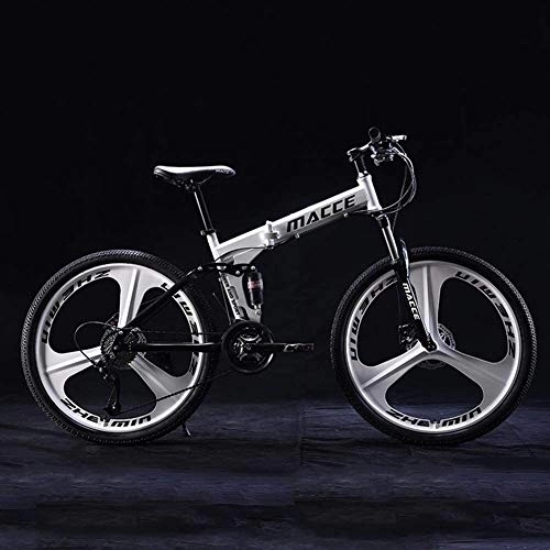 Vélos pliant : Vélos de montagne, cadre en acier pliant haute teneur en carbone 24 pouces variable Absorption Vitesse double choc Trois Molettes Pliable de vélos, Convient (Color : White)