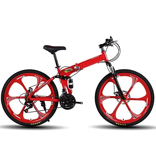 Vélos pliant : Vélos de montagne pliants de 26 pouces, vélo de montagne à double disque pour hommes et femmes, siège réglable, cadre en acier à haute teneur en carbone, 27 vitesses (bleu, rouge, blanc, gris), Rouge