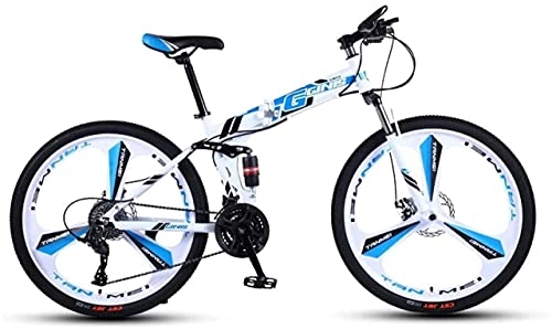 Vélos pliant : Vélos de montagne, vélo de montagne pliant de 26 pouces à double amortisseur de course tout-terrain à vitesse variable vélo à trois roues Cadre en alliage avec freins à disque (couleur: blanc bleu,