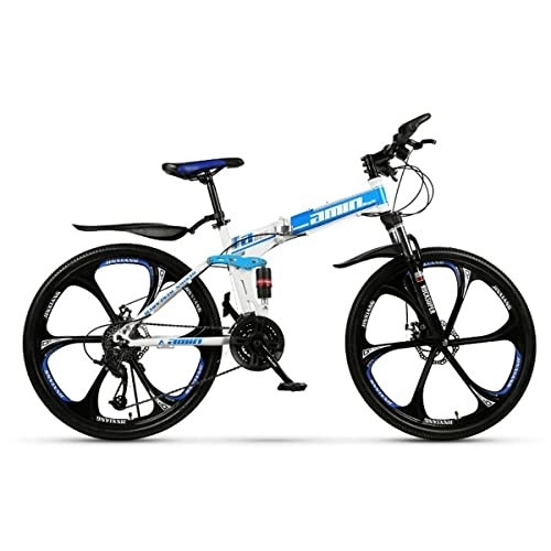 Vélos pliant : Vélos Montagne Pliants 26 Pouces avec Pneus Antidérapants Et Résistants l'usure pour Hommes Ou Femmes, Vélos pour Adultes, Pratiques Et Portables, White-Blue-21 Speed