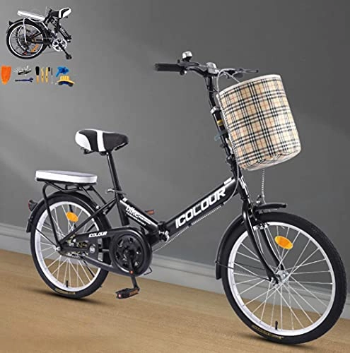 Vélos pliant : Vélos pour Dames Vélos pliants Vélo 20' Outil de Nettoyage à 6 Vitesses 9pcs Vélo de Ville Confortable avec Panier + étagère vélo léger Portable Unisexe(Color:Black, Size:20''6 Speed)