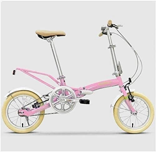 Vélos pliant : Vélos à vélos pliants, 14 Pouces Adultes Femmes monovitesse Pliable vélo, Portable léger Super Compact Urbain de Banlieue vélo, vélo Pliant Blanc JIAJIAFUDR (Color : Pink)