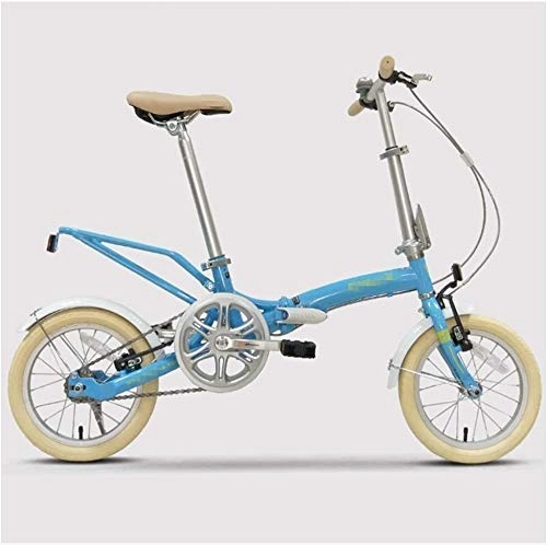 Vélos pliant : Vélos à vélos pliants, 14 Pouces Adultes Femmes monovitesse Pliable vélo, Portable léger Super Compact Urbain de Banlieue vélo, vélo Pliant Blanc SLONGS (Color : Blue)