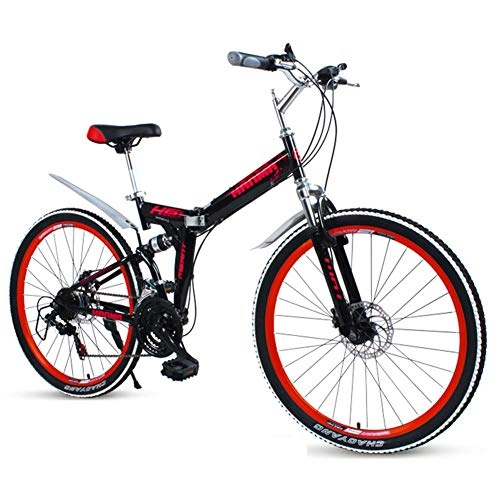 Vélos pliant : WCY Adultes vélos pliants, Haute teneur en Carbone en Acier à Double Disque de Frein Pliant VTT, Double Suspension Pliable vélo, Portable vélo de Banlieue yqaae (Color : Red, Size : 26" 27 Speed)