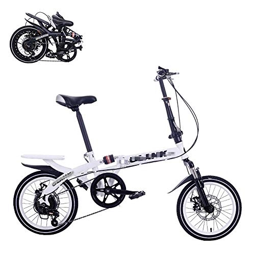 Vélos pliant : WENHAO Bicyclette adulte pliant, bicyclette portable de 14 / 16 pouces, régulation de vitesse à 6 vitesses, freins à double disque, siège réglable, vélo de banlieue à absorption de choc pliant rapide