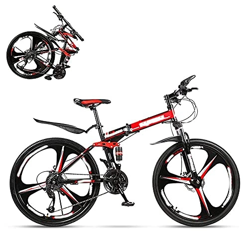 Vélos pliant : WENHAO Bicyclette adulte pliant, vélo de montagne variable de 26 pouces, amortisseur à double amortisseur for hommes et femmes, freins à double disque, 21 / 24 / 27 / 30 Vitesse en option ( Color : Red )