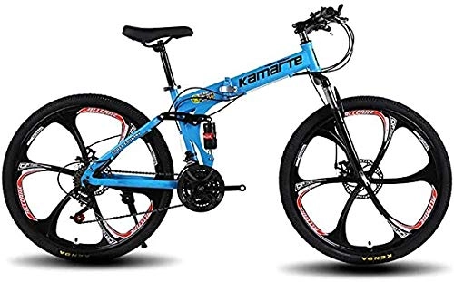 Vélos pliant : WJH 26" Folding Mountain Bike Ville de vélo Pliant Hommes vélo Roue en Alliage d'aluminium en Acier au Carbone Cadre Double Suspension Absorption des Chocs vélo Pliant, 26inch21speed