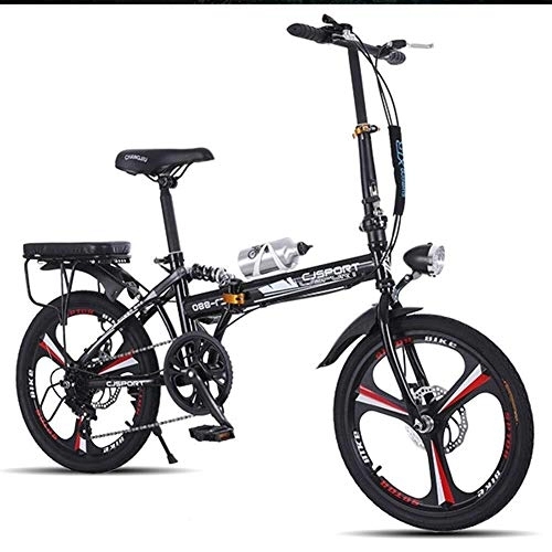 Vélos pliant : WJJ Velo Enfant Ville légère en acier au carbone vélo pliant, 20 pouces hommes et les femmes double frein à disque amortisseur à vitesse variable vélo (Color : Black)