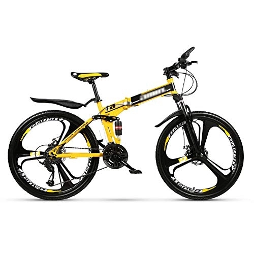 Vélos pliant : WYZDQ 24 / 26 Pouces Pliant de vélo de Montagne à Vitesse Variable Shock Absorption vélo de Route, Jaune, 24 Speed (24 inches)