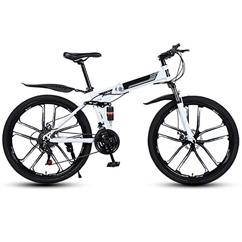 Vélos pliant : WYZDQ Adulte extérieur Vélo d'absorption de Choc Anti-dérapage à Vitesse Variable VTT Portable Pliable Bicyclette, Blanc, 21 Speed