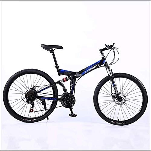 Vélos pliant : Xer VTT 24 vitesses​​acier haute carbone 24 pouces roue à rayon double engrenage pliable pour remorque Ville, bleu, 21 vitesses
