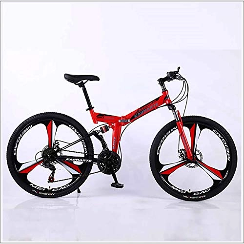 Vélos pliant : XER Vélo VTT pliable, suspension à double vis, 27", 26", haute teneur en carbone, acier, freins à disque de vélo, rouge, 21 vitesses