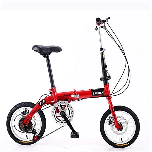 Vélos pliant : XIAOFEI 14 Pouces Pliable Mini Ultra-LéGer Portable Adulte Enfants éTudiants éTudiants Hommes Et Femmes Petite Roue Vitesse Variable Double Frein à Disque VéLo, Rouge