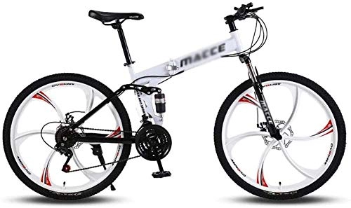 Vélos pliant : XinQing-Bicyclette Adultes VTT 26 VTT Pliant vélos avec Cadre de Suspension Haut en Acier au Carbone, Double vélo Frein de vélo 21 Vitesses (Color : White)