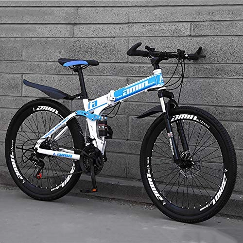 Vélos pliant : XUELIAIKEE Vélo De Montagne pour Les Jeunes Adulte, Acier De Carbone 27 Vitesses Vélo De Montagne Roue Parlée Suspension Double Vélo Pliant Engrenages Vélos-Bleu. 24 inches