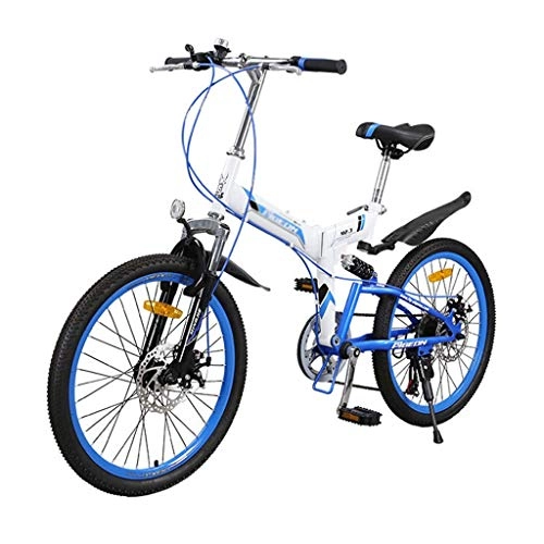 Vélos pliant : Yan qing shop Folding Mountain Bike 22inch for Adultes, 7 Freins à Deux Vitesses Disque Vélo de Montagne, Haute teneur en Carbone en Acier Pleine Suspension Cadre vélos pliants (Couleur : Blue+White)