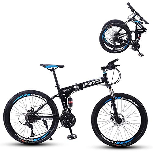 Vélos pliant : YCHBOS Vélos Pliants VTT Tout Suspendu, Multiple Vitesse Variable 27 Vitesse Vélo de Montagne avec Double Frein à Disque, 26 Pouces avec Roues à Rayons, Fourche VerrouillableBlack and Blue