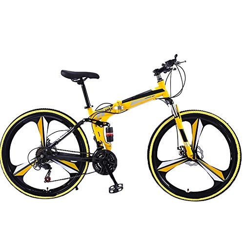 Vélos pliant : YGTMV Vélo de montagne pliable en acier au carbone 26 pouces 21 vitesses Vélo à suspension complète VTT Freins à disque avant et arrière L jaune