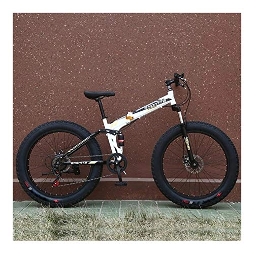 Vélos pliant : YiWu 24" Fat Tire 4.0 7 / 21 / 24 Vitesse Pliante-Cadre Mountain Beach Bike extérieur Pliable vélos (Couleur : White Black, Number of speeds : 24)