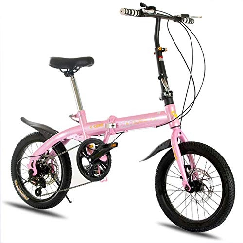 Vélos pliant : YOUSR Vélo De Ville Pliant en Acier Au Carbone Léger - Mini Vélo Muet avec Frein De Disque à Vitesse Variable De 16 Pouces Pink