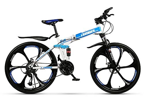 Vélos pliant : YQ&TL Vélo de Montagne pour Adulte Homme, pliants en Acier à Haute teneur en Carbone, vélo de Montagne 26'' 21-30 Vitesses à Suspension complète Engrenages VTT Doubles Freins à Disque Vélo B 24 Speed